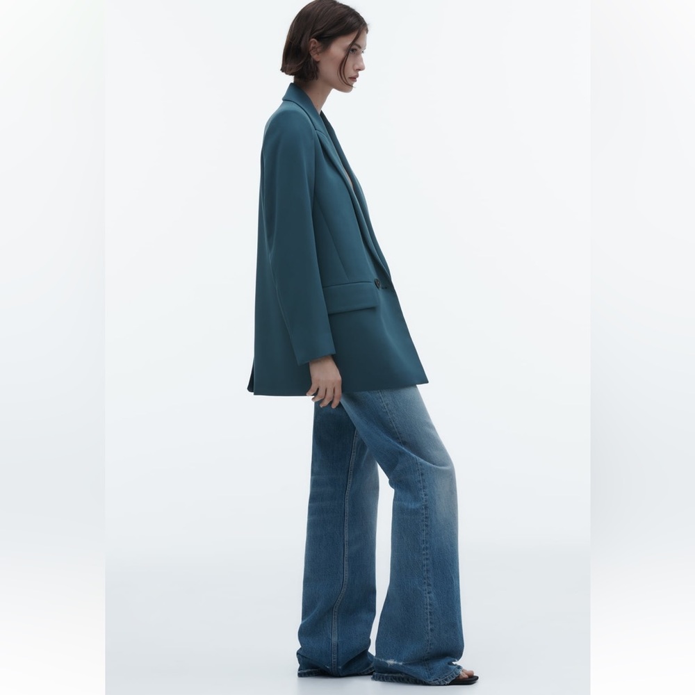 Zara FLOWY LONG BLAZER. Indigo Color. Size XS. New with Tags. - Picture 3 of 10